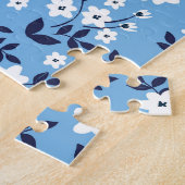 Blauw, witte bloemen: legpuzzel (Zijkant)