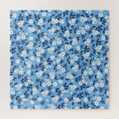 Blauw, witte bloemen: legpuzzel (Horizontaal)