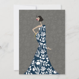 Blauw & Witte Bloemen Mode Illustratie Kunstkaart Kaart