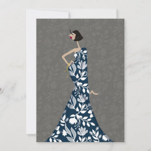 Blauw & Witte Bloemen Mode Illustratie Kunstkaart Kaart