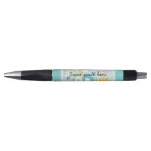 Blauw Witte Bloemen Monogram Pen (Voorkant)