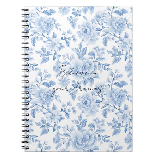 Blauw Witte Bloemen Notitieboek (Voorkant)