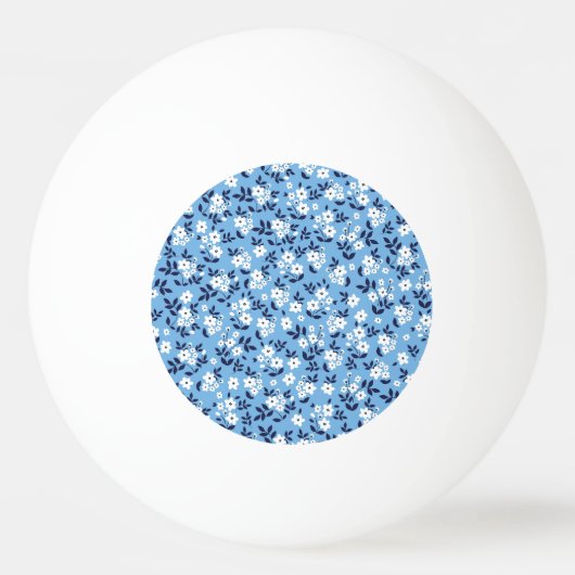 Blauw, witte bloemen: pingpongbal (Voorkant)