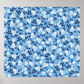Blauw, witte bloemen:  poster (Voorkant)