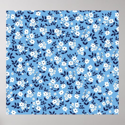Blauw, witte bloemen: poster (Voorkant)