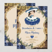 Blauw-witte bloemen Presentación de Tres Años Kaart (Voorkant / Achterkant)