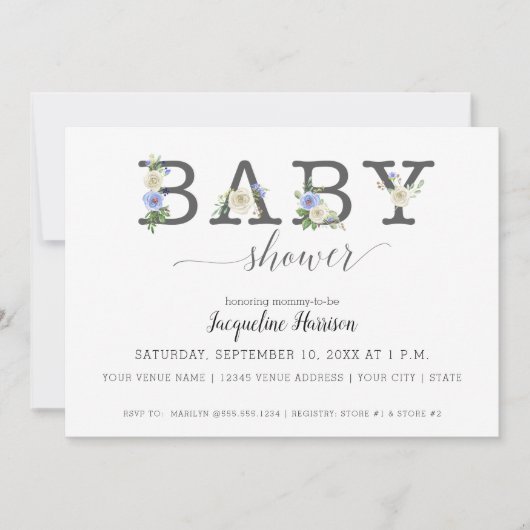 Blauw-witte bloemen rustiek | Boy Baby shower Kaart (Voorkant)