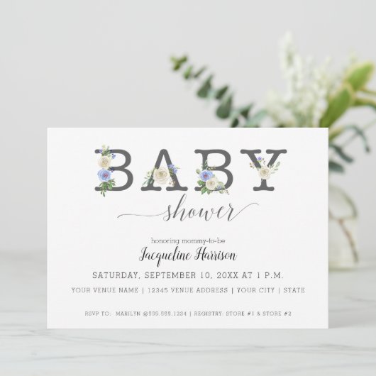 Blauw-witte bloemen rustiek | Boy Baby shower Kaart (Staand voorkant)