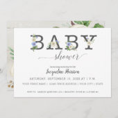 Blauw-witte bloemen rustiek | Boy Baby shower Kaart (Voorkant / Achterkant)