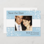 Blauw-witte Bloemen Save the Date Foto Briefkaart (Voorkant / Achterkant)