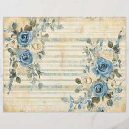 Blauw Witte Bloemen  Scrapbook Journal Paper