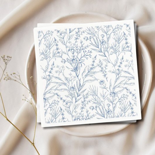 Blauw-witte bloemen servetten van papier voor cock