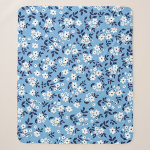 Blauw, witte bloemen: sherpa deken