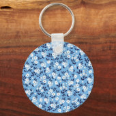 Blauw, witte bloemen:  sleutelhanger (Achterkant)
