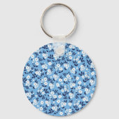 Blauw, witte bloemen:  sleutelhanger (Achterkant)