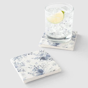 Blauw Witte Bloemen   Stenen Onderzetter