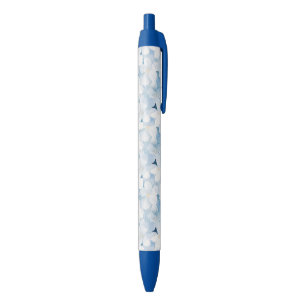 Blauw Witte Bloemen Strepen Zwarte Inkt Pen