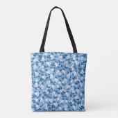 Blauw, witte bloemen: tote bag (Achterkant)