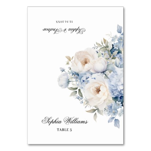 Blauw-witte bloemen trouwkaart kaart (Voorkant)