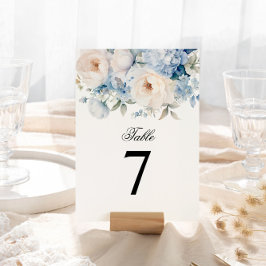 Blauw-witte bloemen Trouwtafel Nummer Kaart