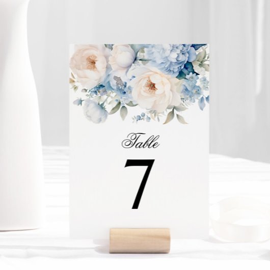 Blauw-witte bloemen Trouwtafel Nummer Kaart