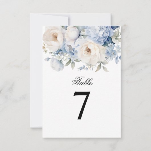 Blauw-witte bloemen Trouwtafel Nummer Kaart (Achterkant)