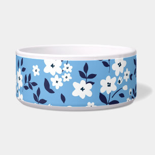 Blauw, witte bloemen: voerbakje