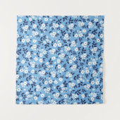 Blauw, witte bloemen:  wandkleed (Voorkant (horizontaal))