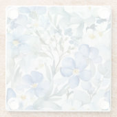 Blauw Witte Bloemen Waterverf Chic Glazen Onderzetter (Achterkant)