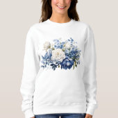 Blauw Witte Bloemen Waterverf Trui (Voorkant)