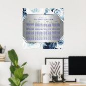 Blauw Witte Bloemen Winter Bruiloft Zitplaatsenkaa Poster (Thuiskantoor)