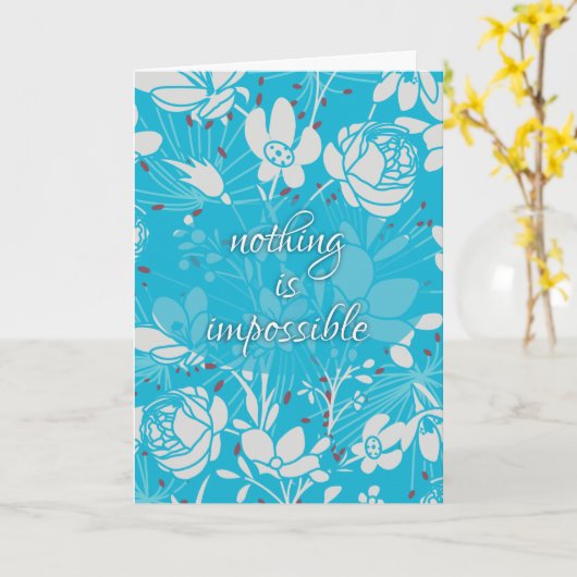 Blauw-witte bloemenaanmoediging kaart (Gele Bloem)