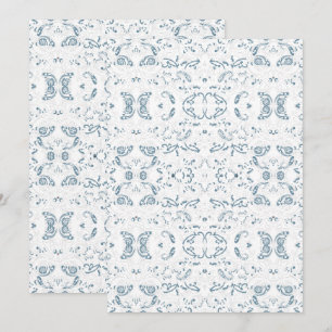 Blauw Witte Bloemenbehang – Vintage Patroon Save The Date