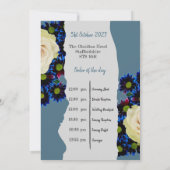 Blauw-witte bloemenbruiloft kaart (Achterkant)