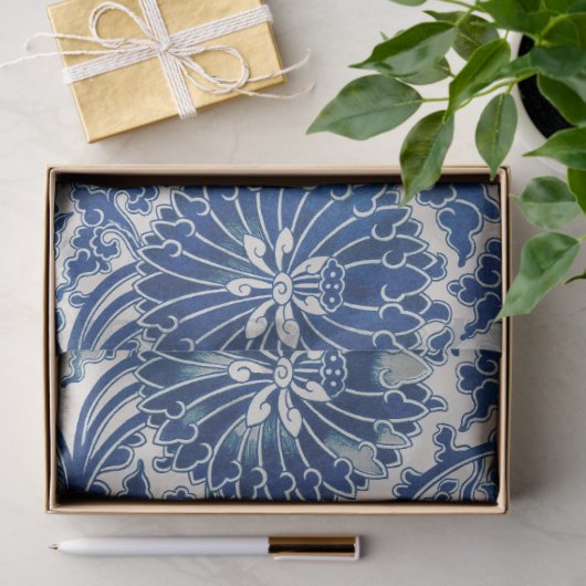 Blauw-witte bloemendecoupage tissuepapier (Geschenk)