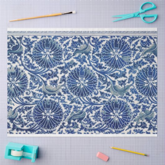 Blauw-witte bloemendecoupage tissuepapier (Craft)