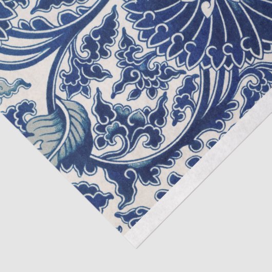 Blauw-witte bloemendecoupage tissuepapier (Detail)