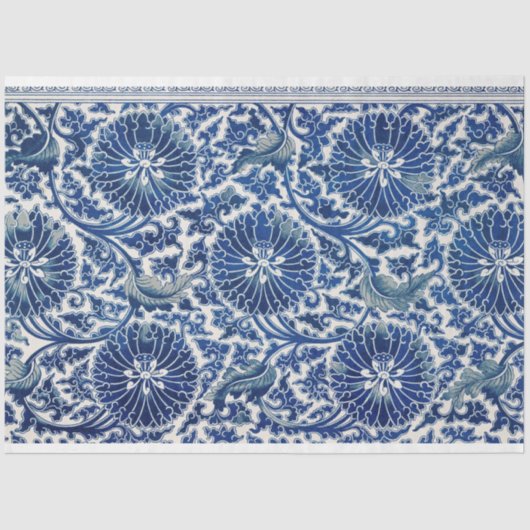Blauw-witte bloemendecoupage tissuepapier (Voorkant)