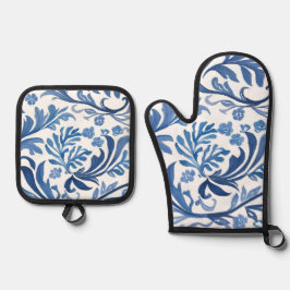 Blauw & Witte Bloemendesign | Chinoiserie Patroon Ovenwant & Pannenlap Set
