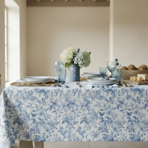 Blauw-witte bloemendoek in elegante vintage toile- tafelkleed