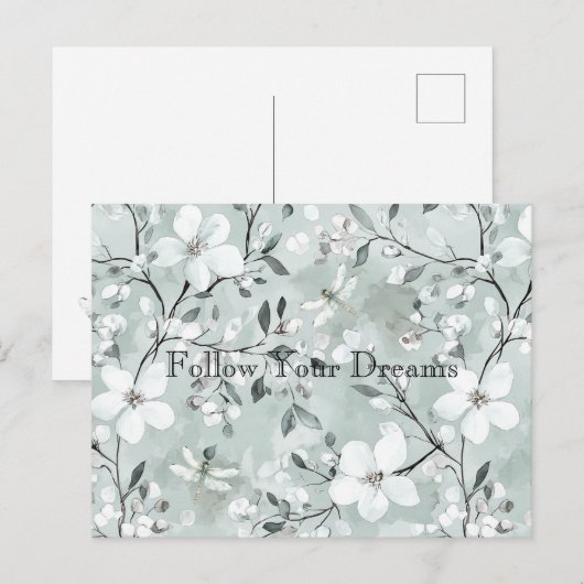 Blauw Witte Bloemendragers Briefkaart (Voorkant / Achterkant)