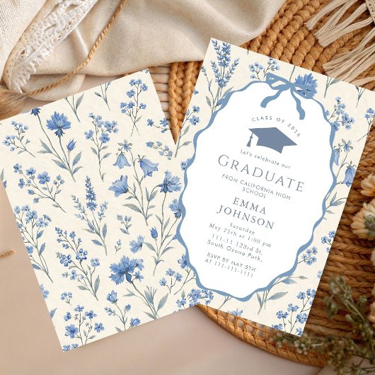 Blauw Witte Bloemengraadseierfeest Kaart