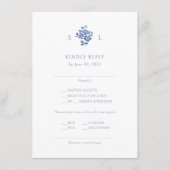 Blauw-witte Bloemenklooster Huwelijk RSVP Informatiekaartje (Voorkant)