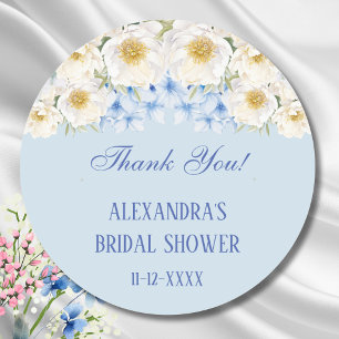 Blauw Witte Bloementuin Bruids Bruiloft Dank Je We Ronde Sticker