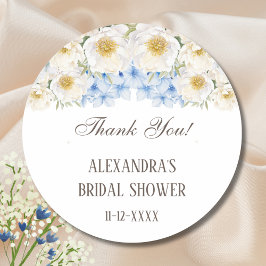 Blauw Witte Bloementuin Bruidsdiner Bedankt Ronde Sticker