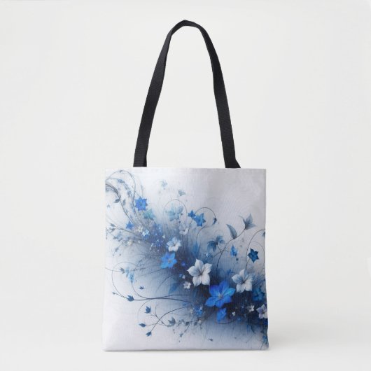 Blauw-witte bloemenwijnstok tote bag (Voorkant)