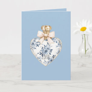 Blauw Witte Bloemhartparfumfles Liefde  Kaart