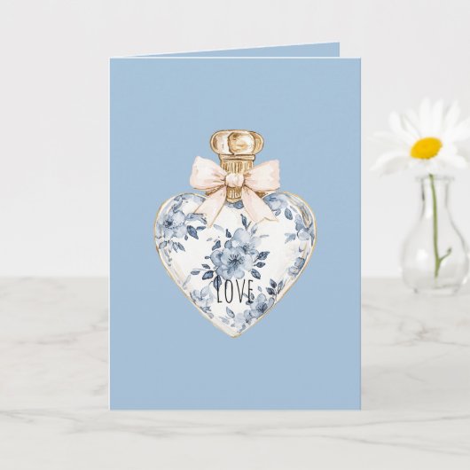Blauw Witte Bloemhartparfumfles Liefde Kaart (Kleine Plant)
