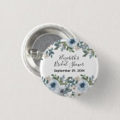 Blauw Witte Bloemige Aquarel Bruiloftsdouche Ronde Button 3,2 Cm (Voorkant /achterkant)
