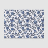 Blauw Witte Bloemige Bladeren Verjaardag Tissuepapier (Voorkant)